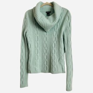 DANIEL BISHOP CASHMERE CABLE KNIT MINTY TURTLENECK SWEATER SIZE LARGE